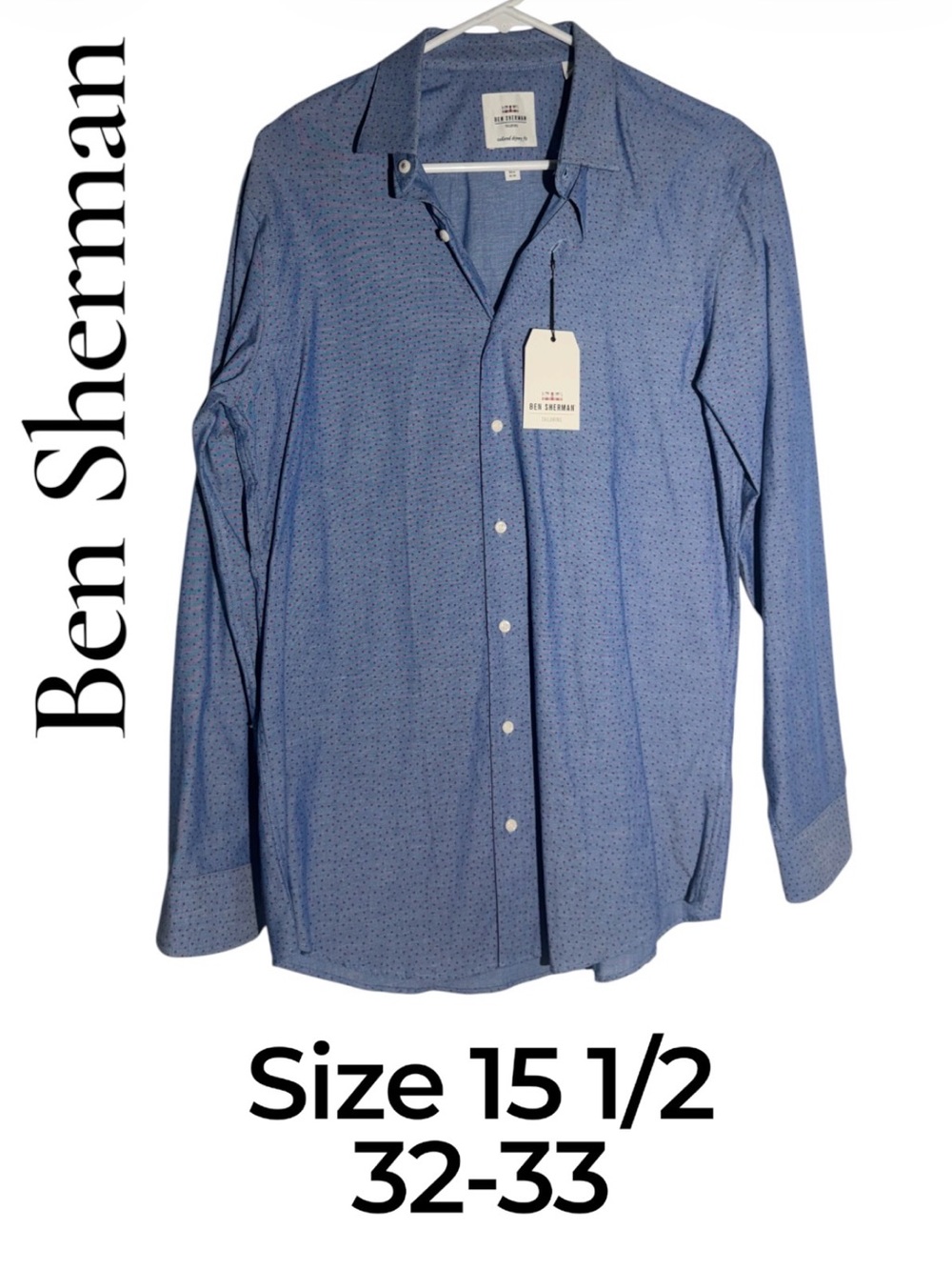 Ben Sherman Light Blue Polkadot Microprint Long-Sleeve Shirt. Neck 15 1/2.